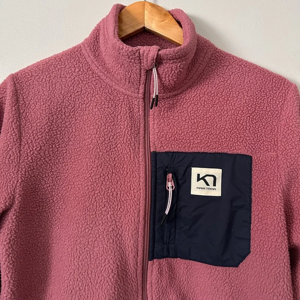 Kari Traa Jacket Womens Medium Rose Pink Rothe Sherpa Full Zip‎ Fleece Mock Neck